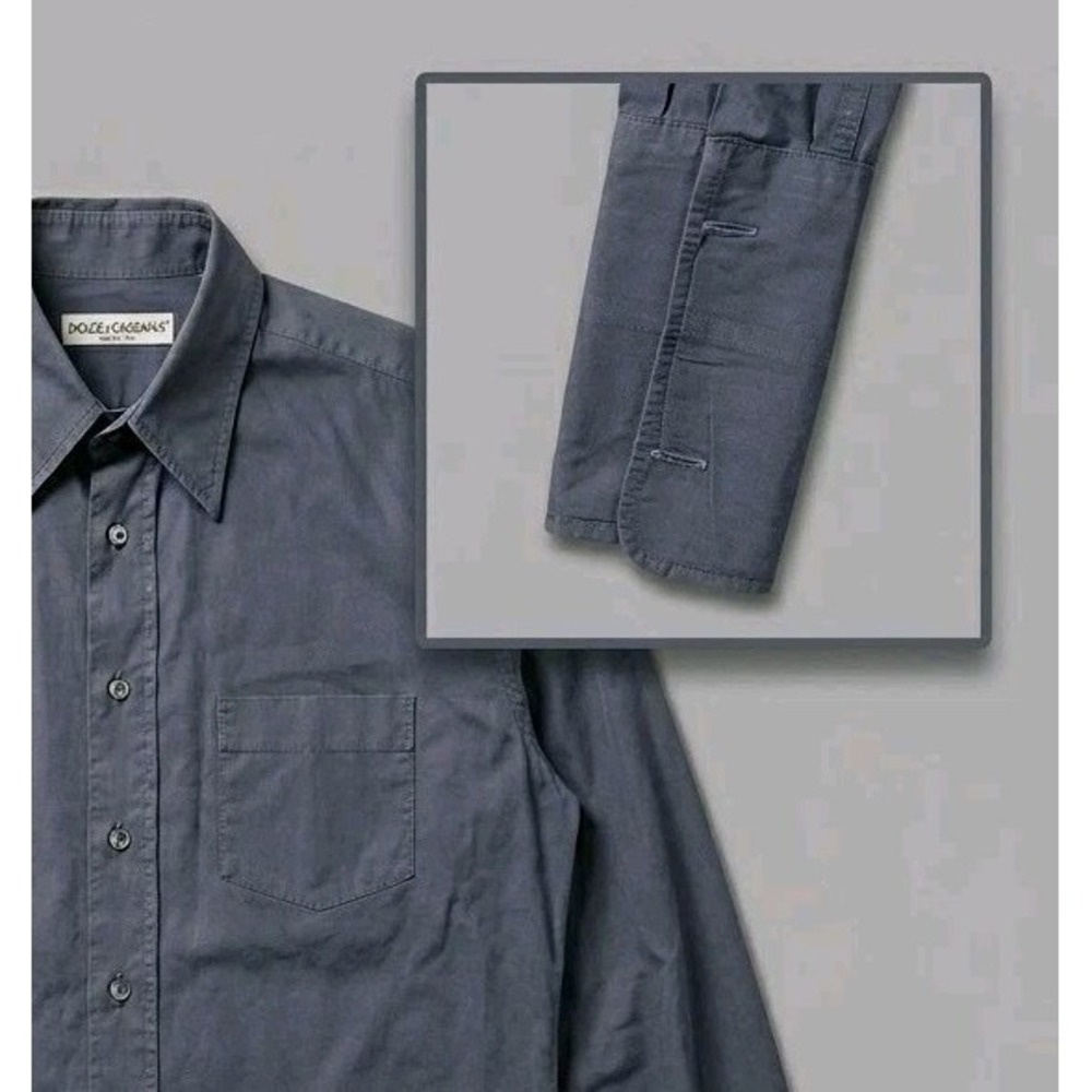Vtg WHITE LABEL Dolce & Gabbana 15 ¾ | 40 Long Sleeve Button Up Blue Gray D&G